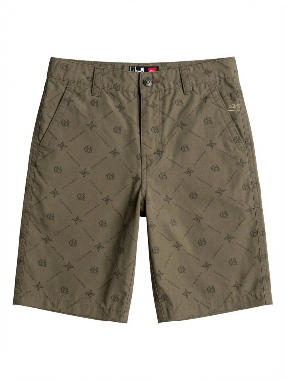 Quiksilver Boys Olive Green All Over Logo Print Cargo Shorts Size XL 7X Like New